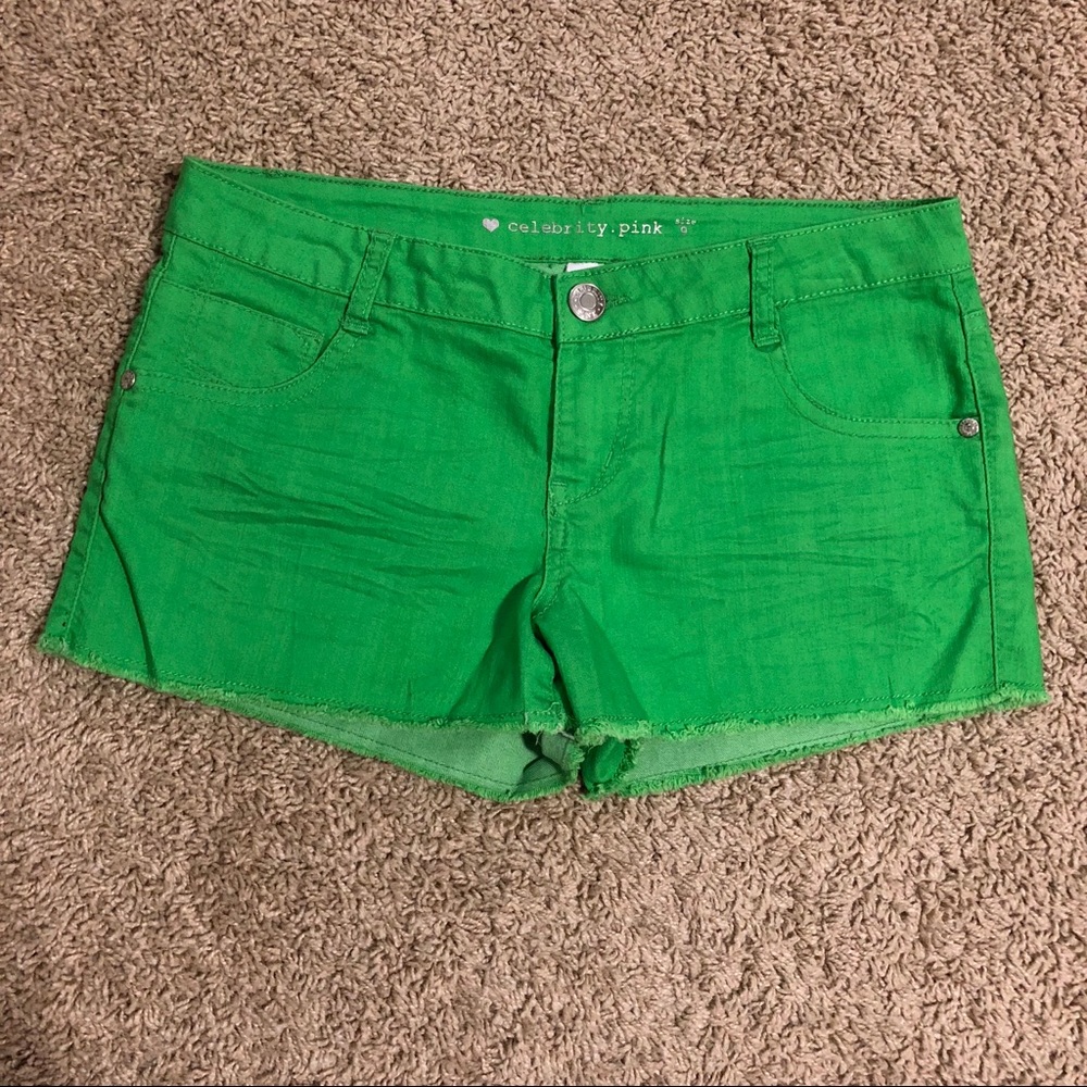 Celebrity Pink neon green denim shorts